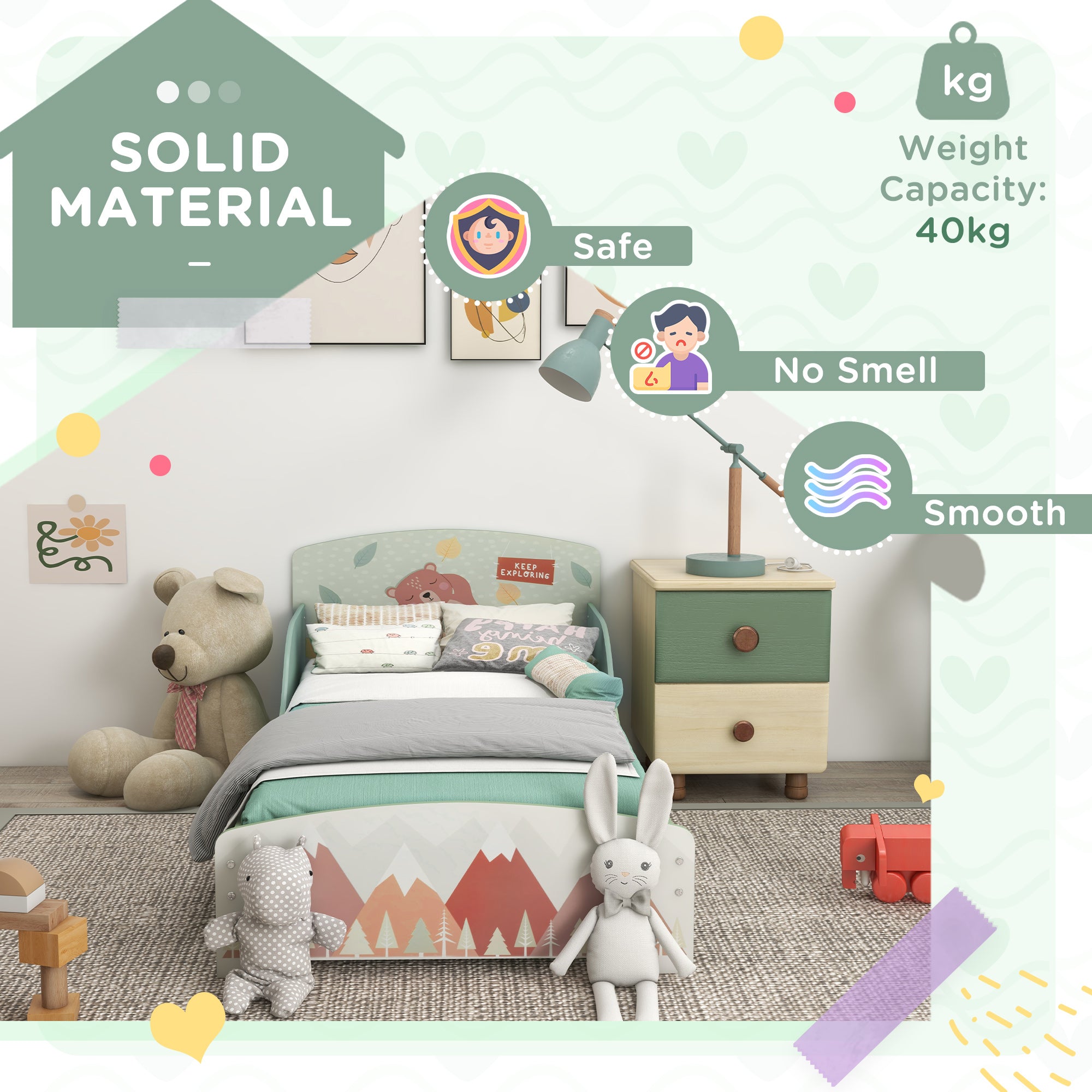 Low Kids Bed Frame with Bear Headboard