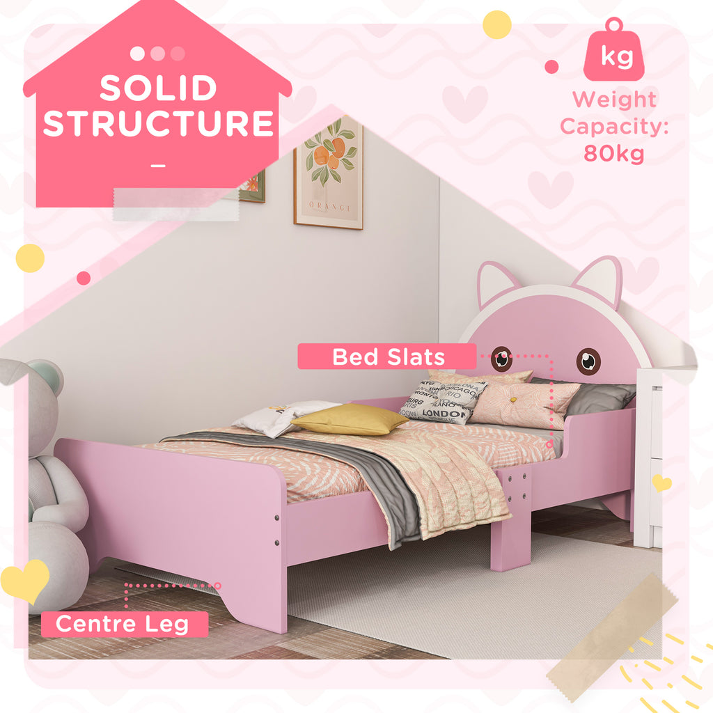 Low Kids Bed Frame with Pink Cat Headboard