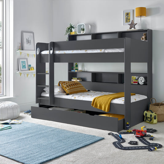 Grey Storage Bunk Bed - 3ft Single | Oliver
