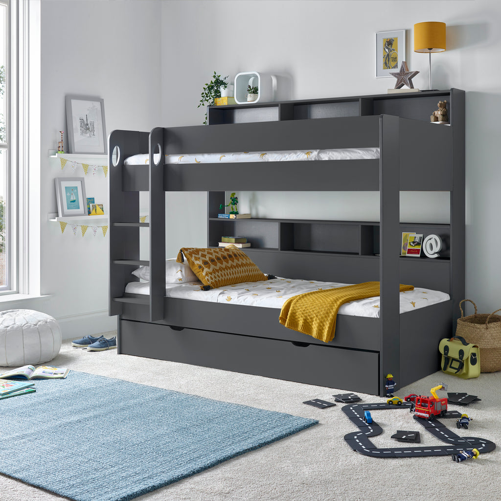 Grey Storage Bunk Bed - 3ft Single | Oliver