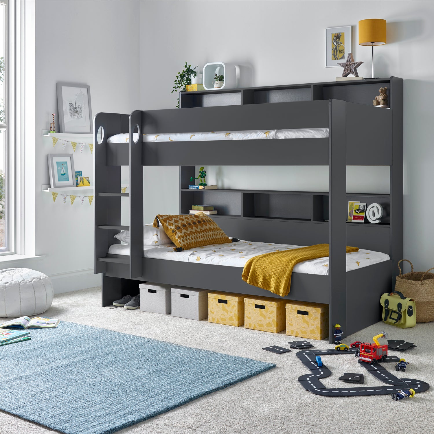 Grey Storage Bunk Bed - 3ft Single | Oliver