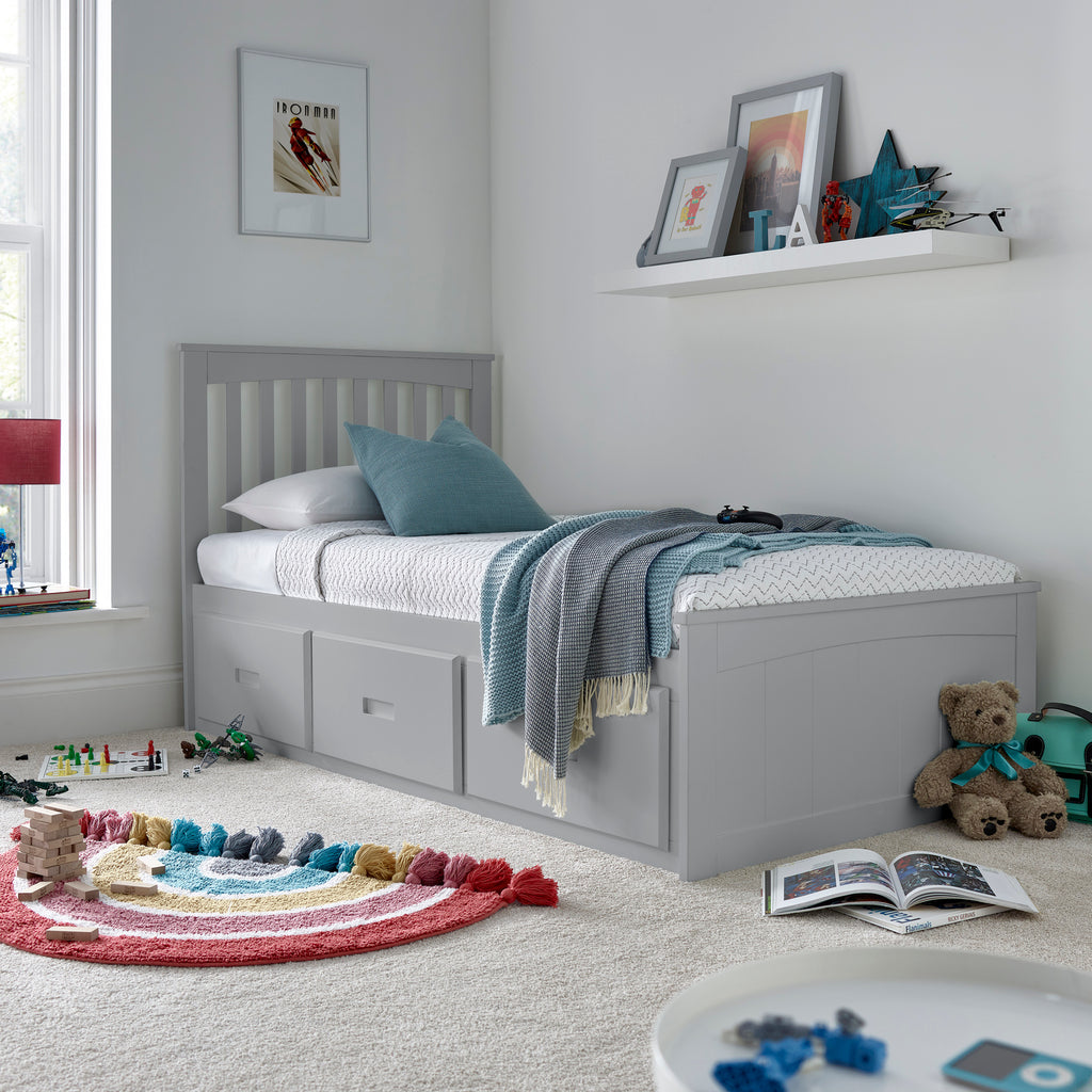 Quest Kids Grey Wooden Storage Bed with Drawers - 3ft Single