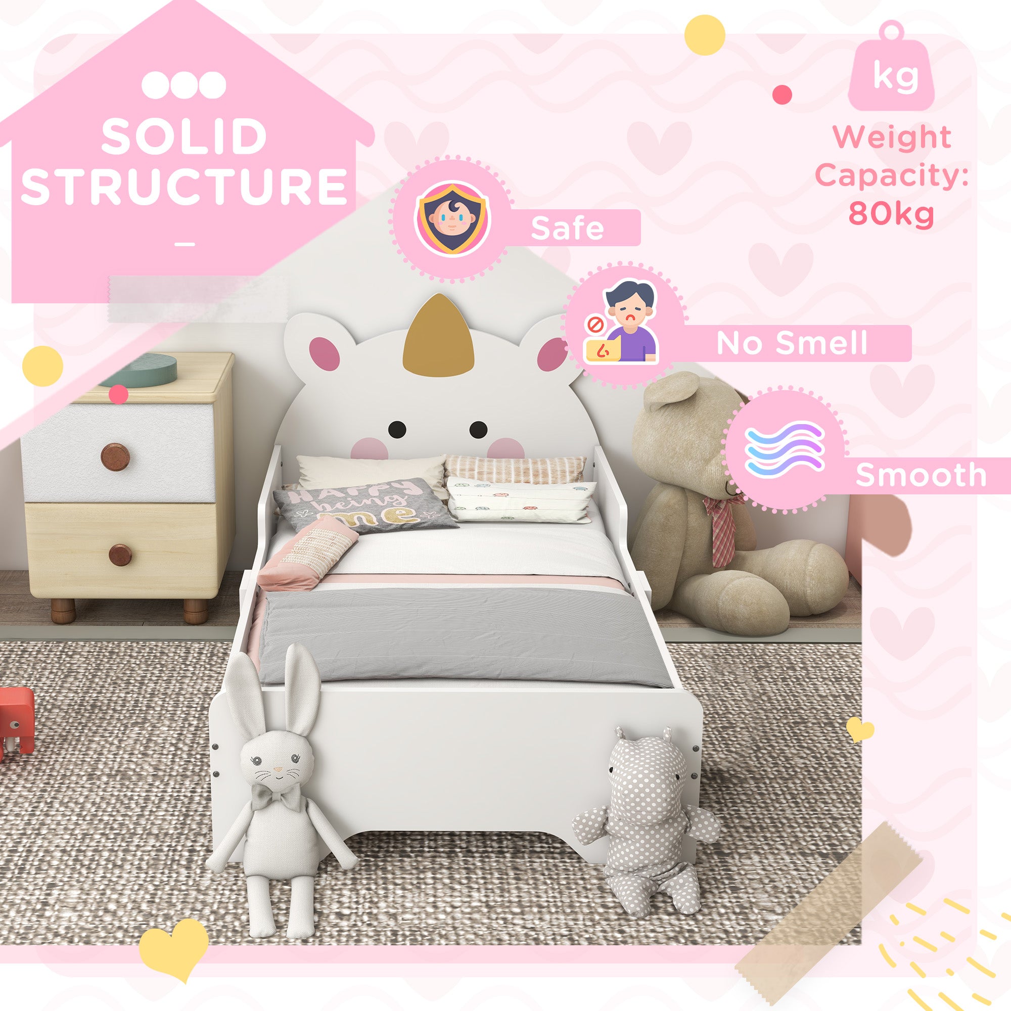 Low Kids Bed Frame with White Unicorn Headboard