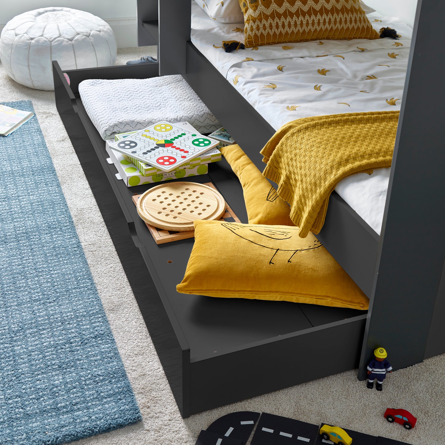 Grey Storage Bunk Bed - 3ft Single | Oliver