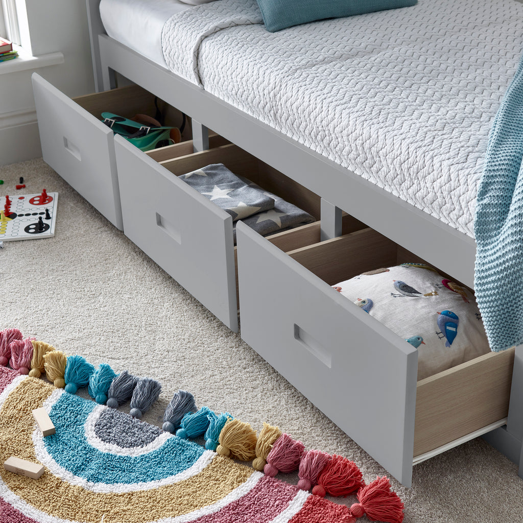 Quest Kids Grey Wooden Storage Bed with Drawers - 3ft Single