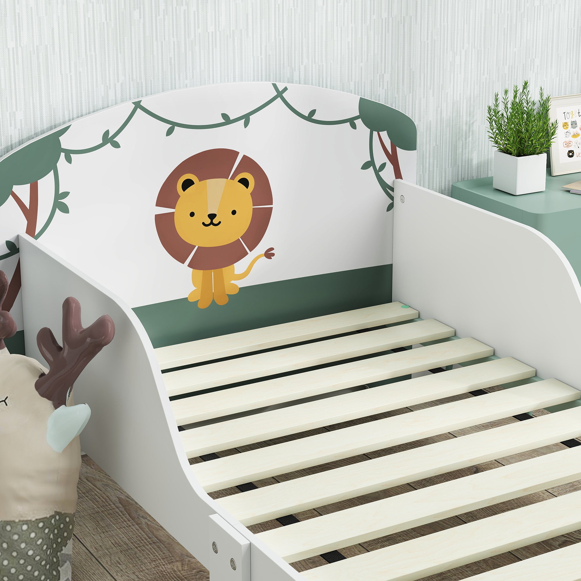Low Kids Bed Frame with Lion Headboard