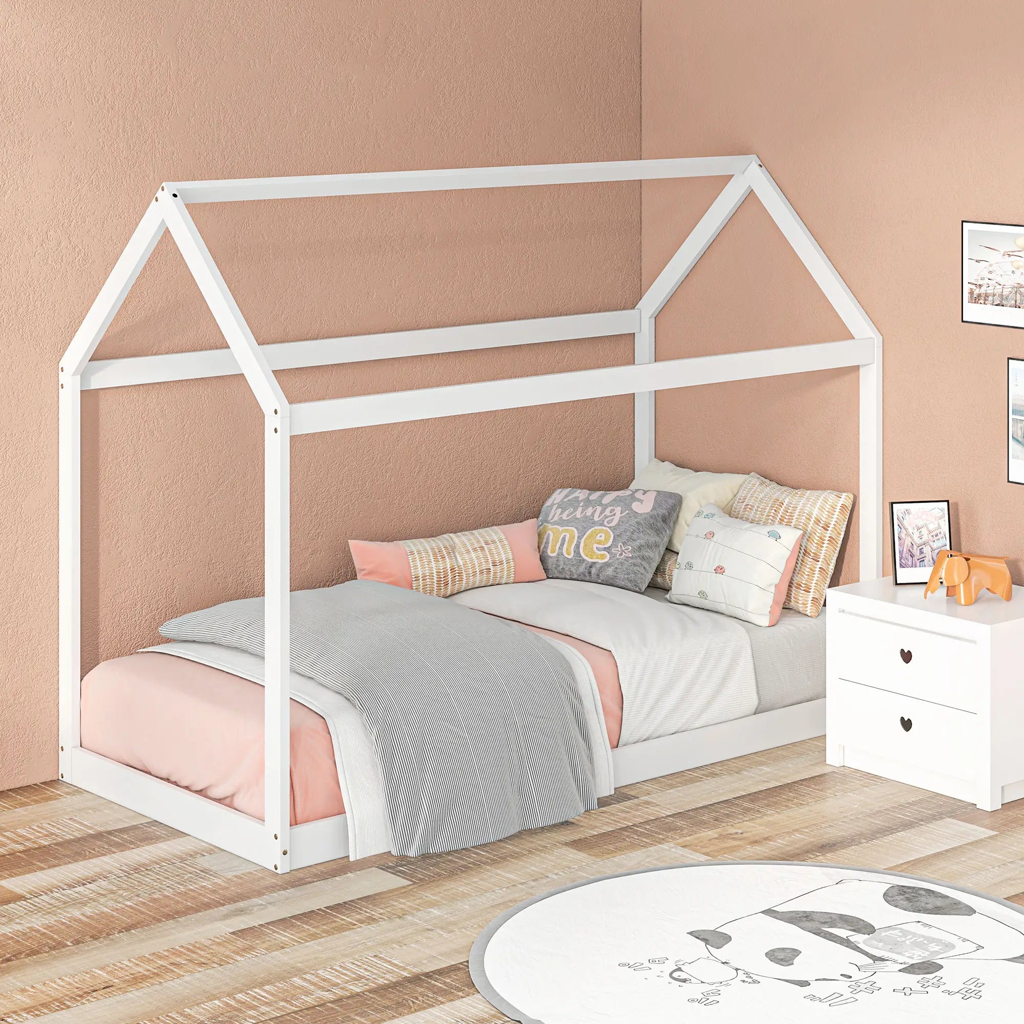 Olivia White Montessori House Frame Bed