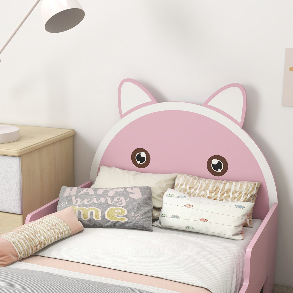 Low Kids Bed Frame with Pink Cat Headboard