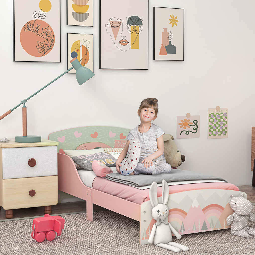 Low Kids Bed Frame with Girl and Hearts Headboard