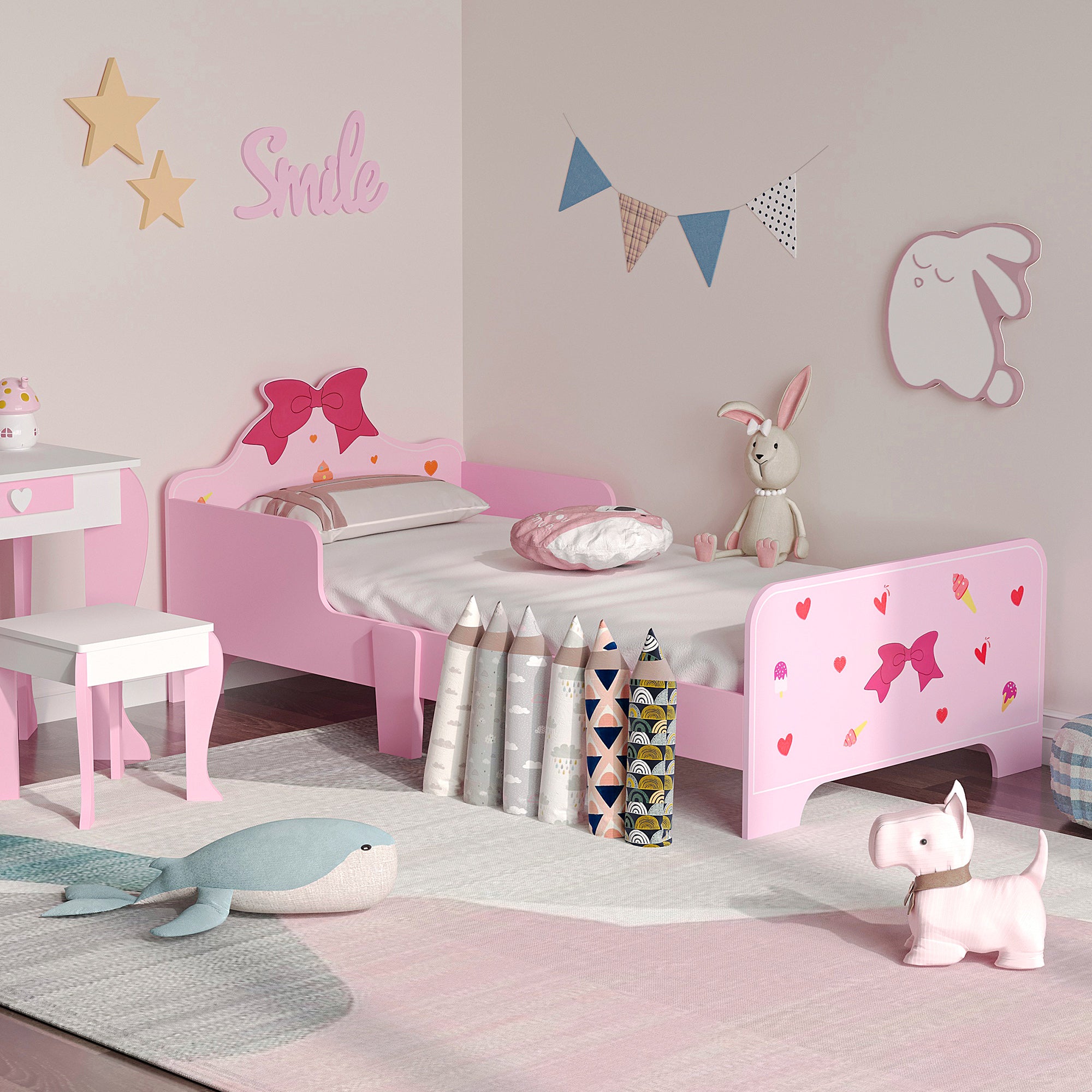 Low Kids Bed Frame with Bow Headboard