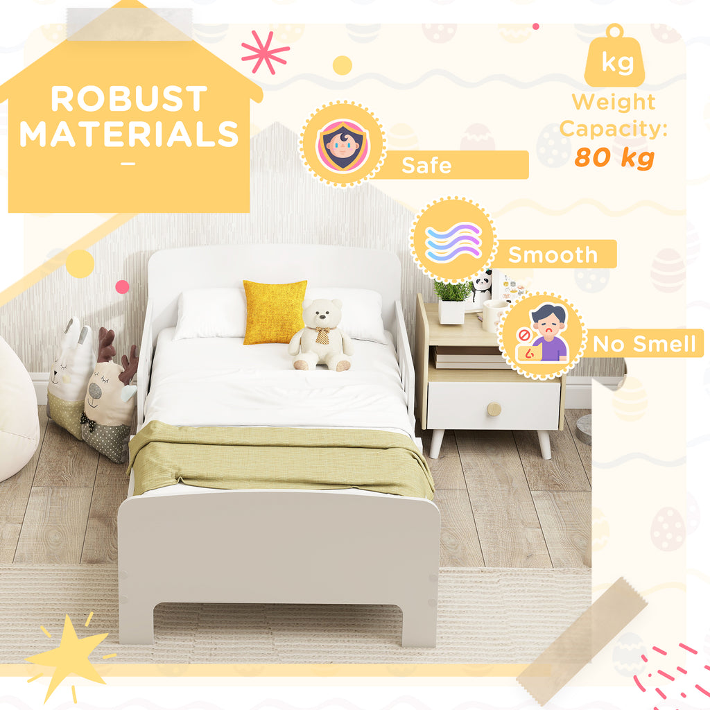 Low Kids White Bed Frame with Guard Rails