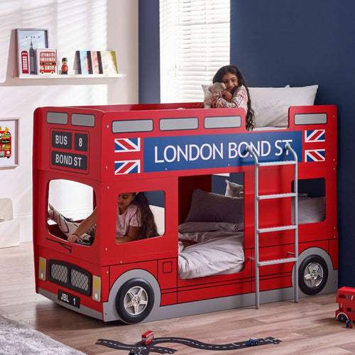Bond Street London Bus Wooden Bunk Bed - Red