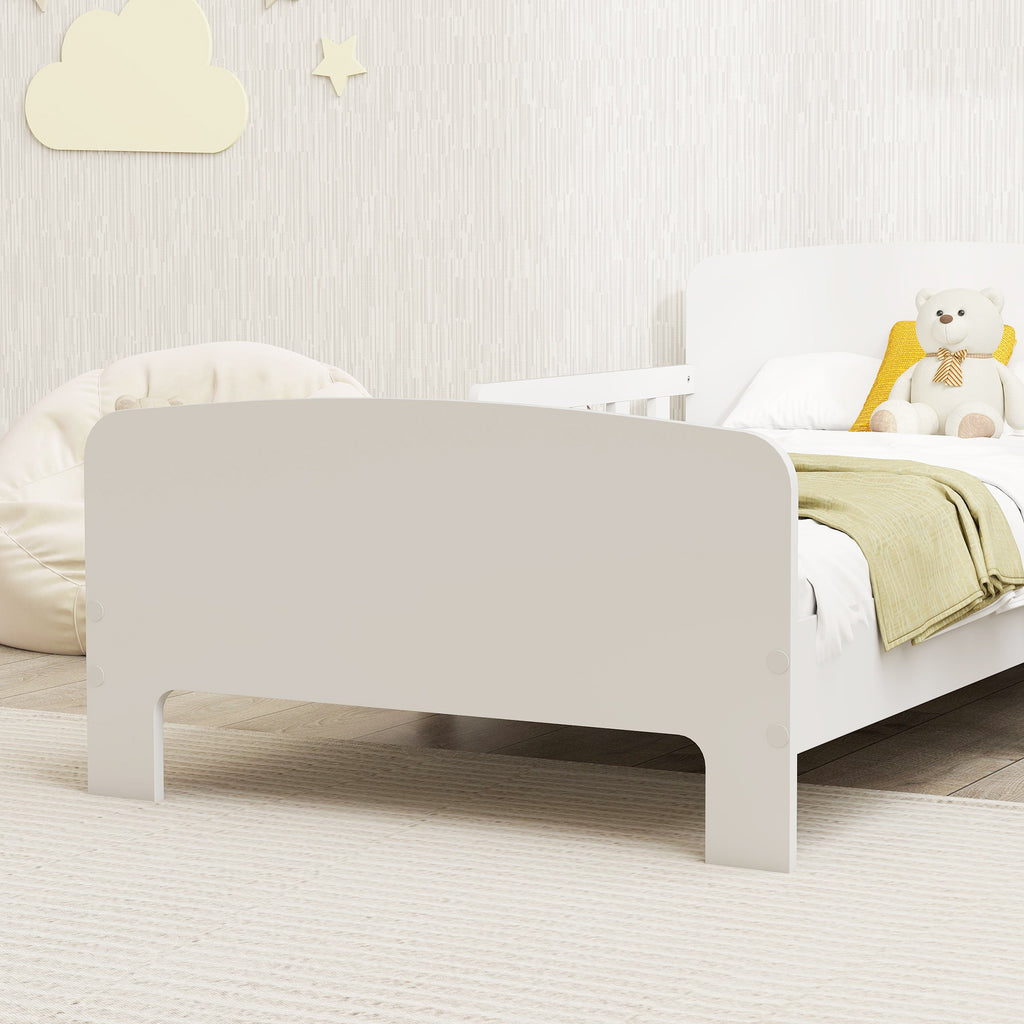Low Kids White Bed Frame with Guard Rails