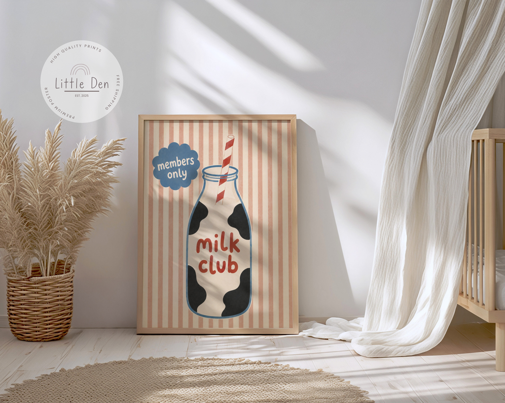 Striped Milk Club Nursery Print | Framed or Unframed
