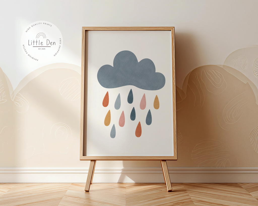 Boho Rain Cloud Nursery Print | Framed or Unframed