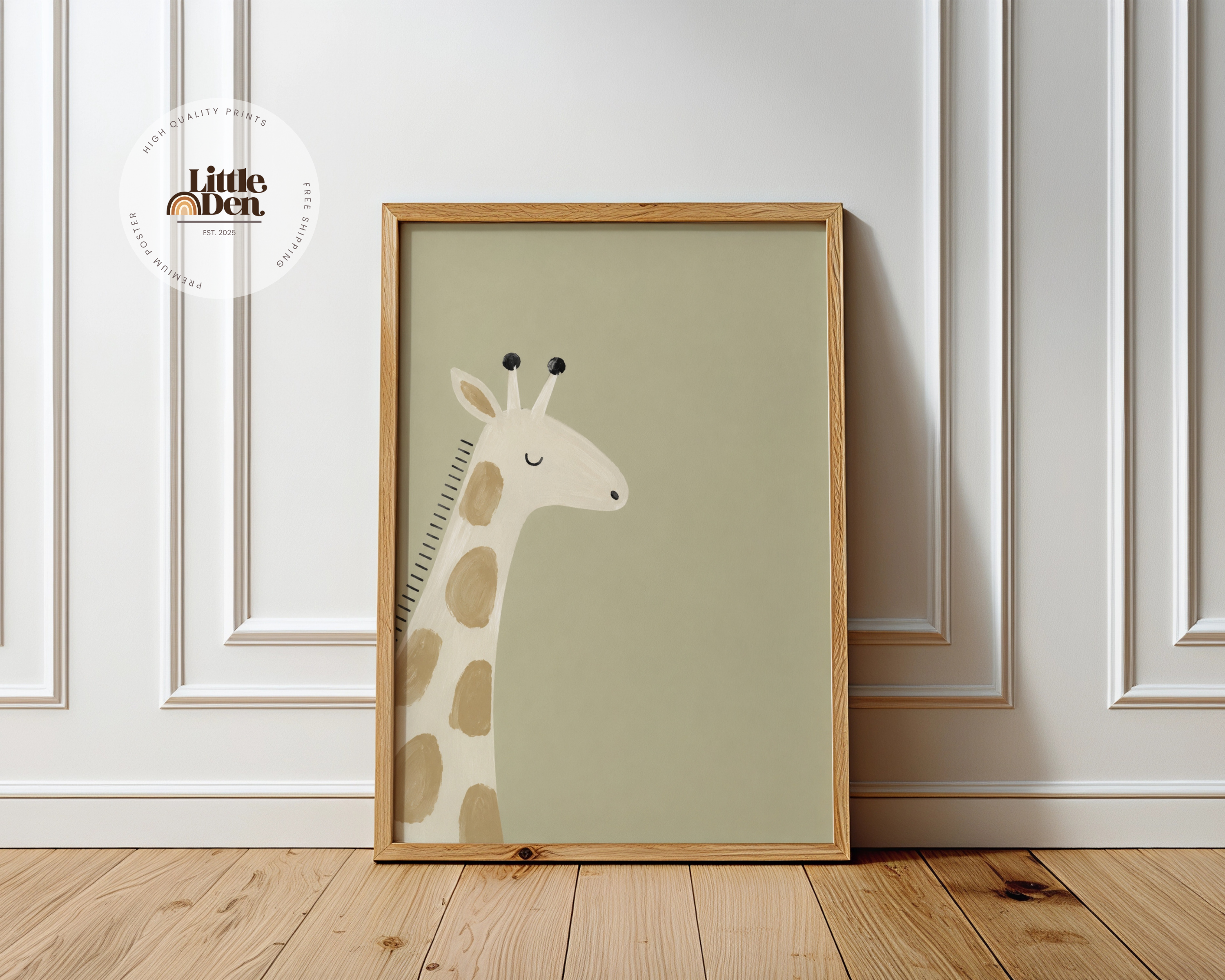 Mr. Giraffe Olive Green Nursery Print | Framed or Unframed