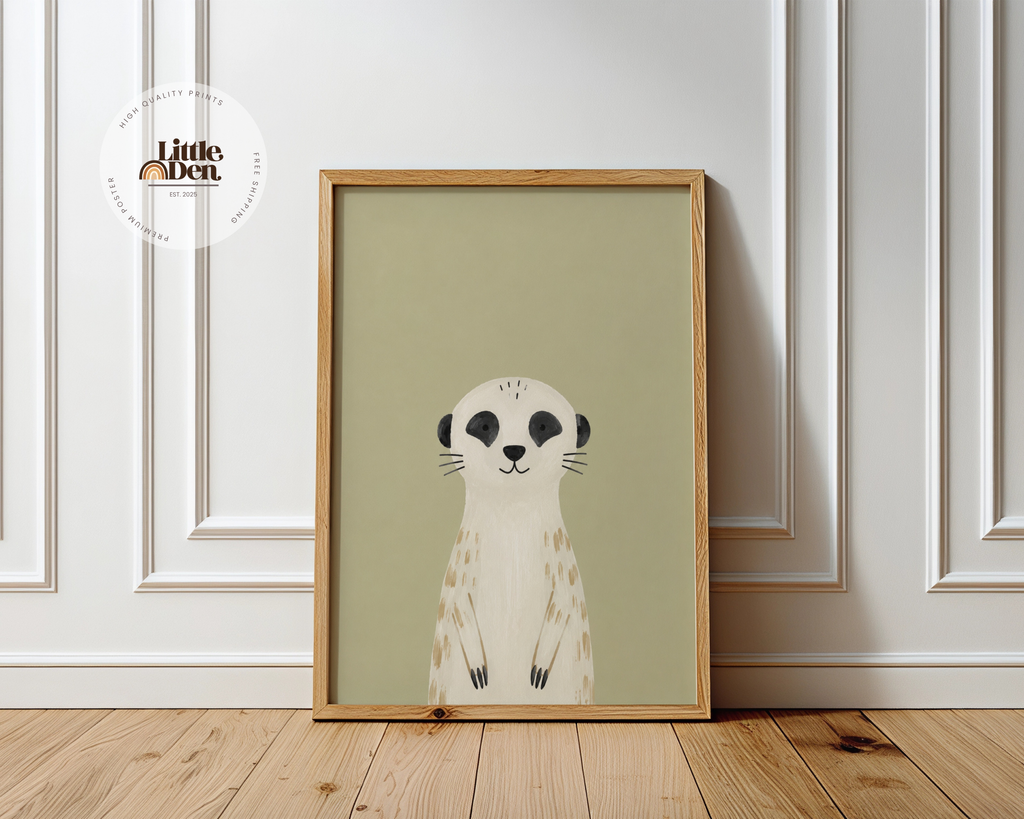Mr. Meerkat Olive Green Nursery Print | Framed or Unframed