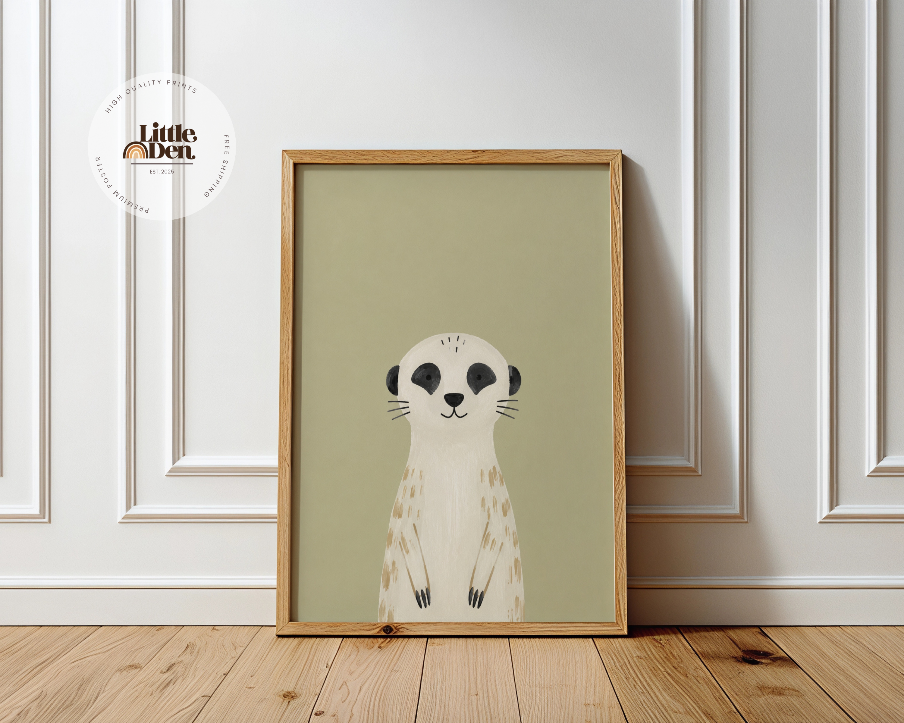 Mr. Meerkat Olive Green Nursery Print | Framed or Unframed