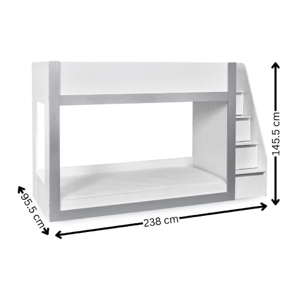 Gaia 3ft Single Bunk Bed - White and Silver