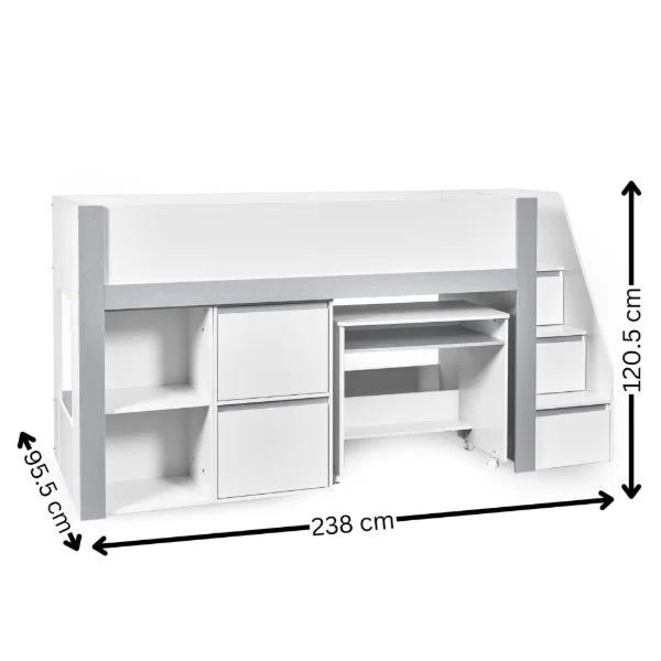 Gaia 3ft Single Midsleeper - White and Silver