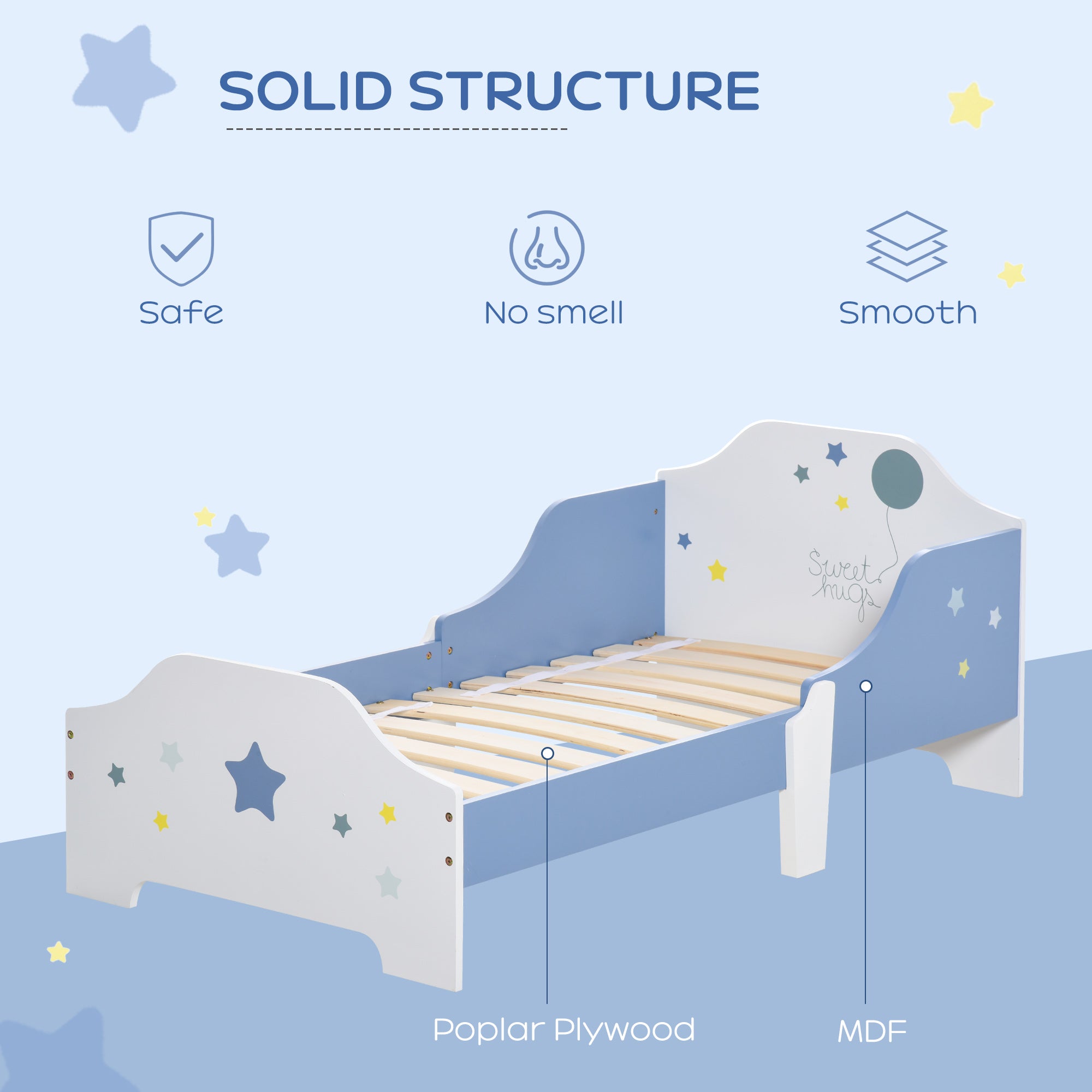 Low Kids Toddler Bed Frame with Sweet Hugs Headboard