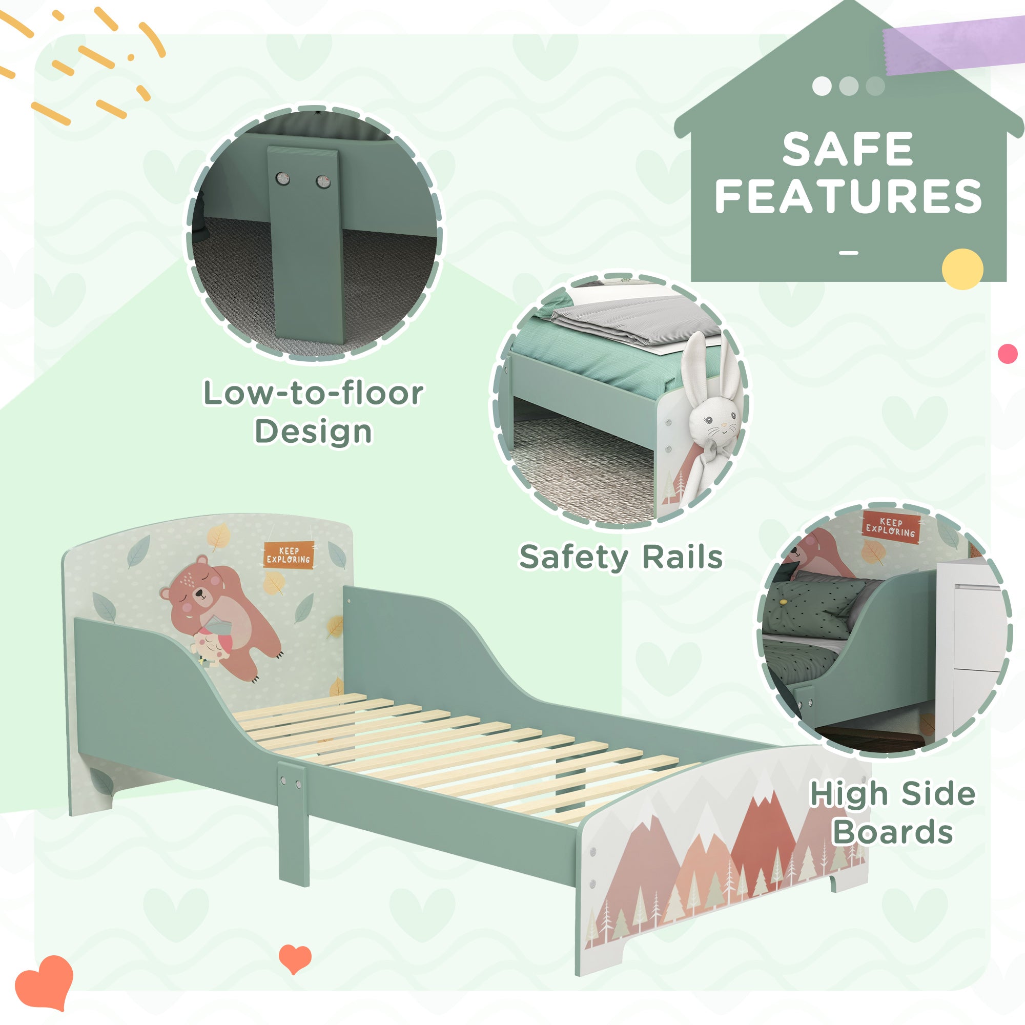 Low Kids Bed Frame with Bear Headboard