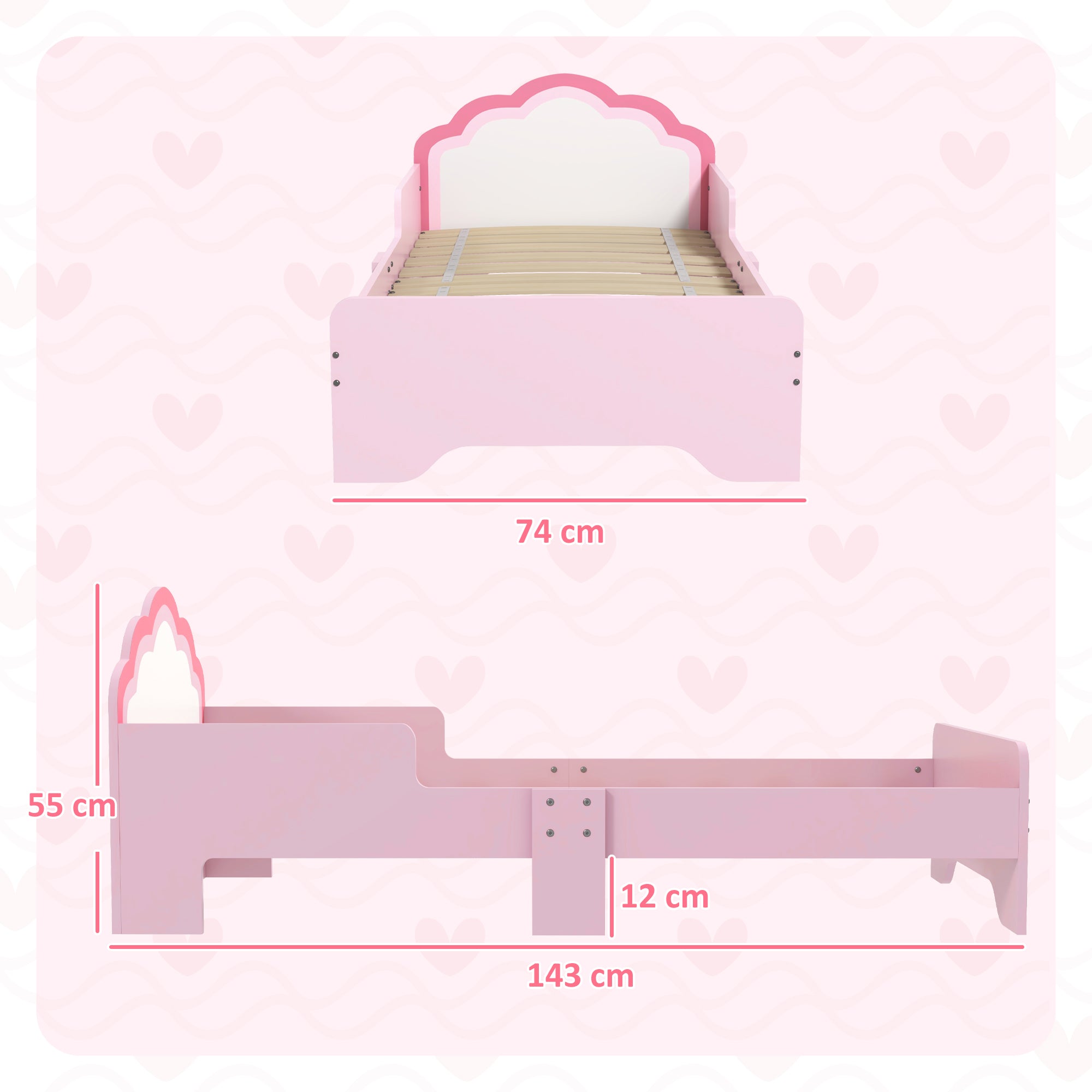 Low Kids Bed Frame with Pink Cloud Headboard
