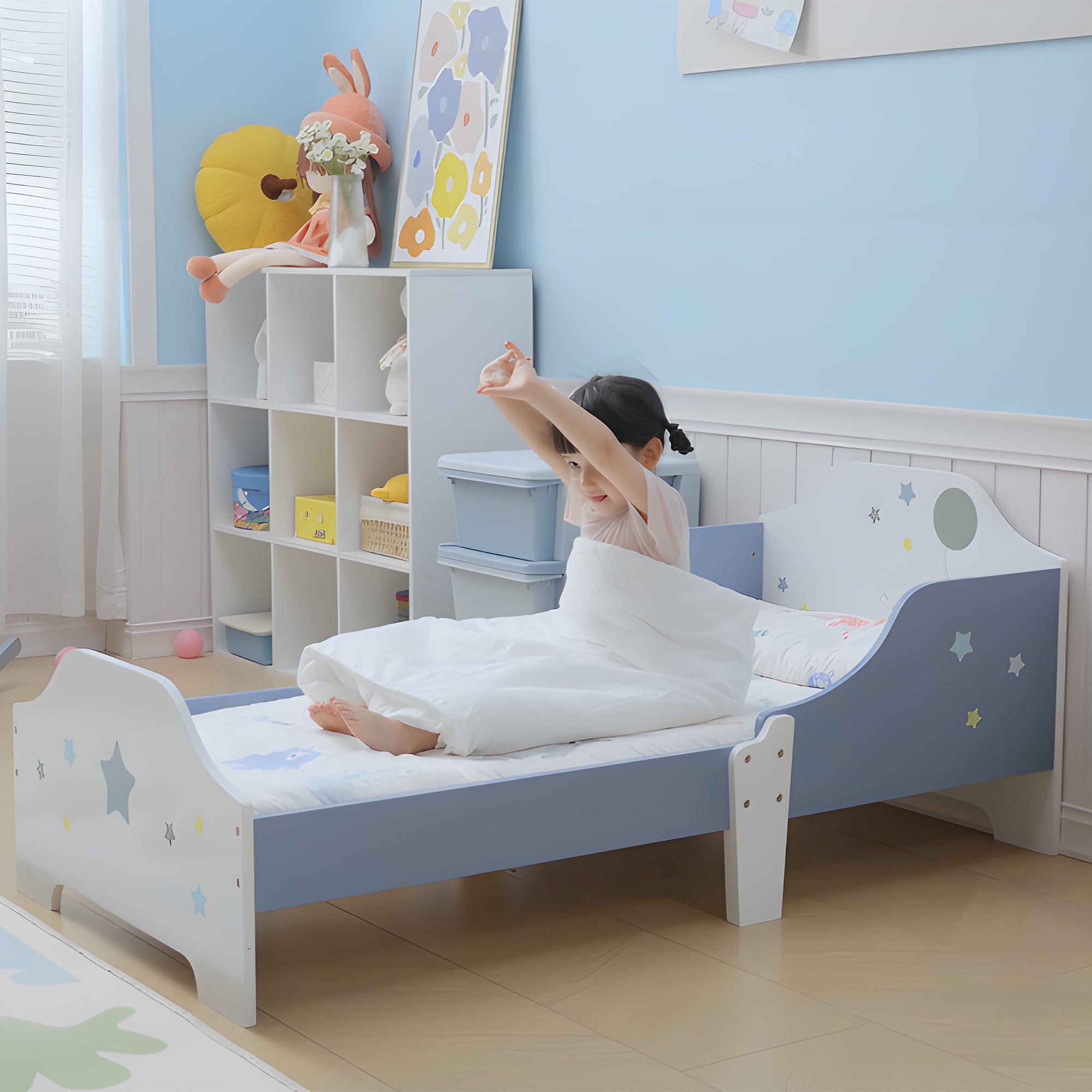 Low Kids Toddler Bed Frame with Sweet Hugs Headboard