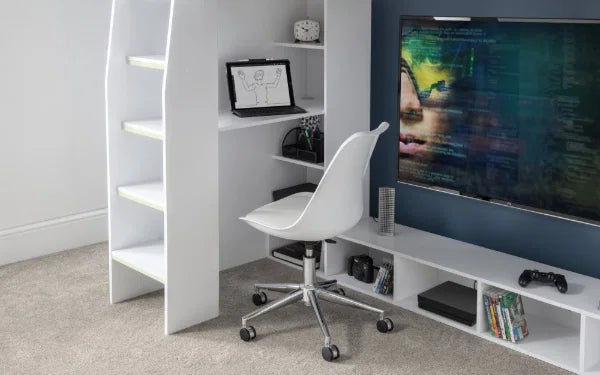 Nebula Gaming High Sleeper Bed With Desk - White