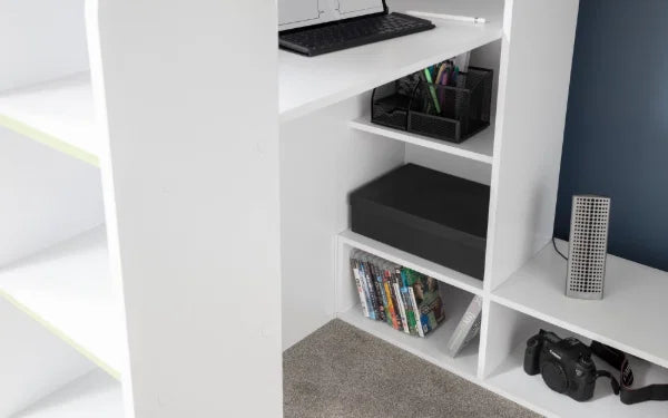 Nebula Gaming High Sleeper Bed With Desk - White