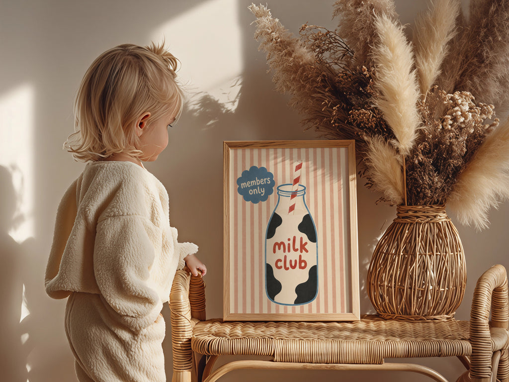 Striped Milk Club Nursery Print | Framed or Unframed