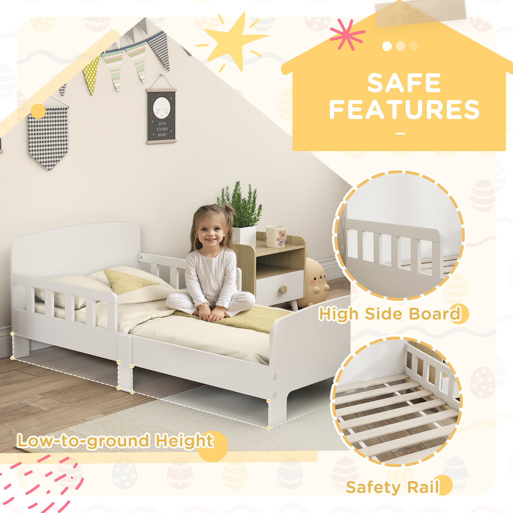 Low Kids White Bed Frame with Guard Rails
