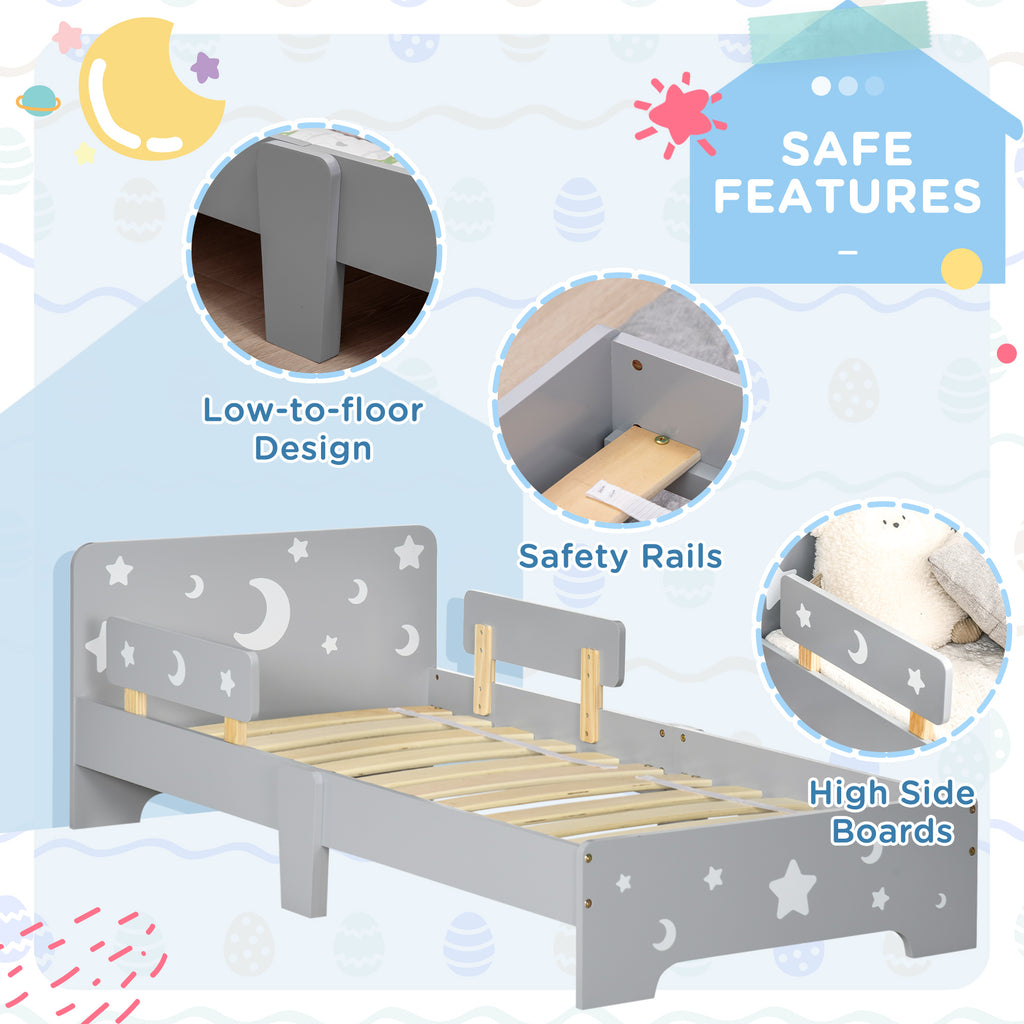 Low Kids Bed Frame with Stars and Moon Headboard