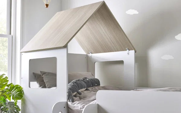 Maple 90cm Single House Mid Sleeper Bed – Woodgrain & White