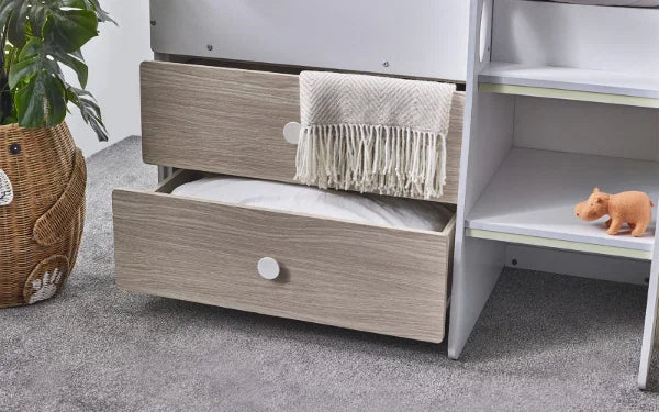 Maple 90cm Single House Mid Sleeper Bed – Woodgrain & White