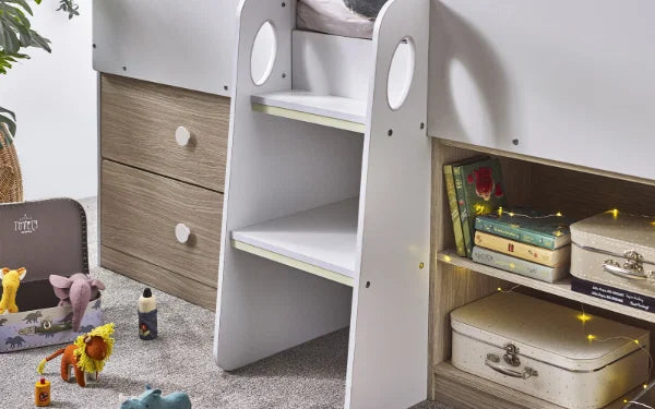 Maple 90cm Single House Mid Sleeper Bed – Woodgrain & White