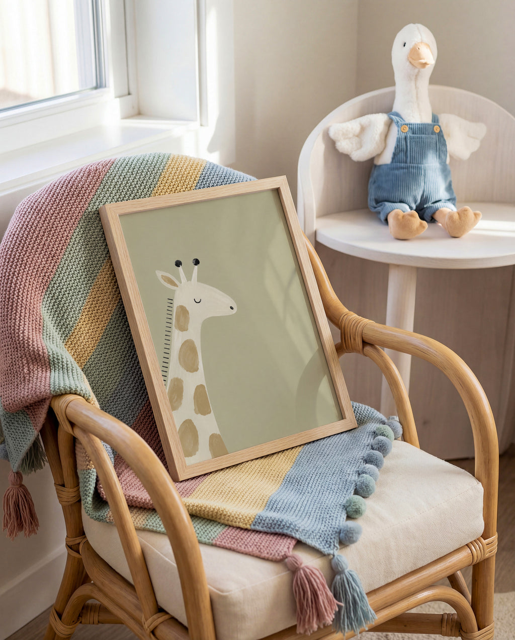 Mr. Giraffe Olive Green Nursery Print | Framed or Unframed