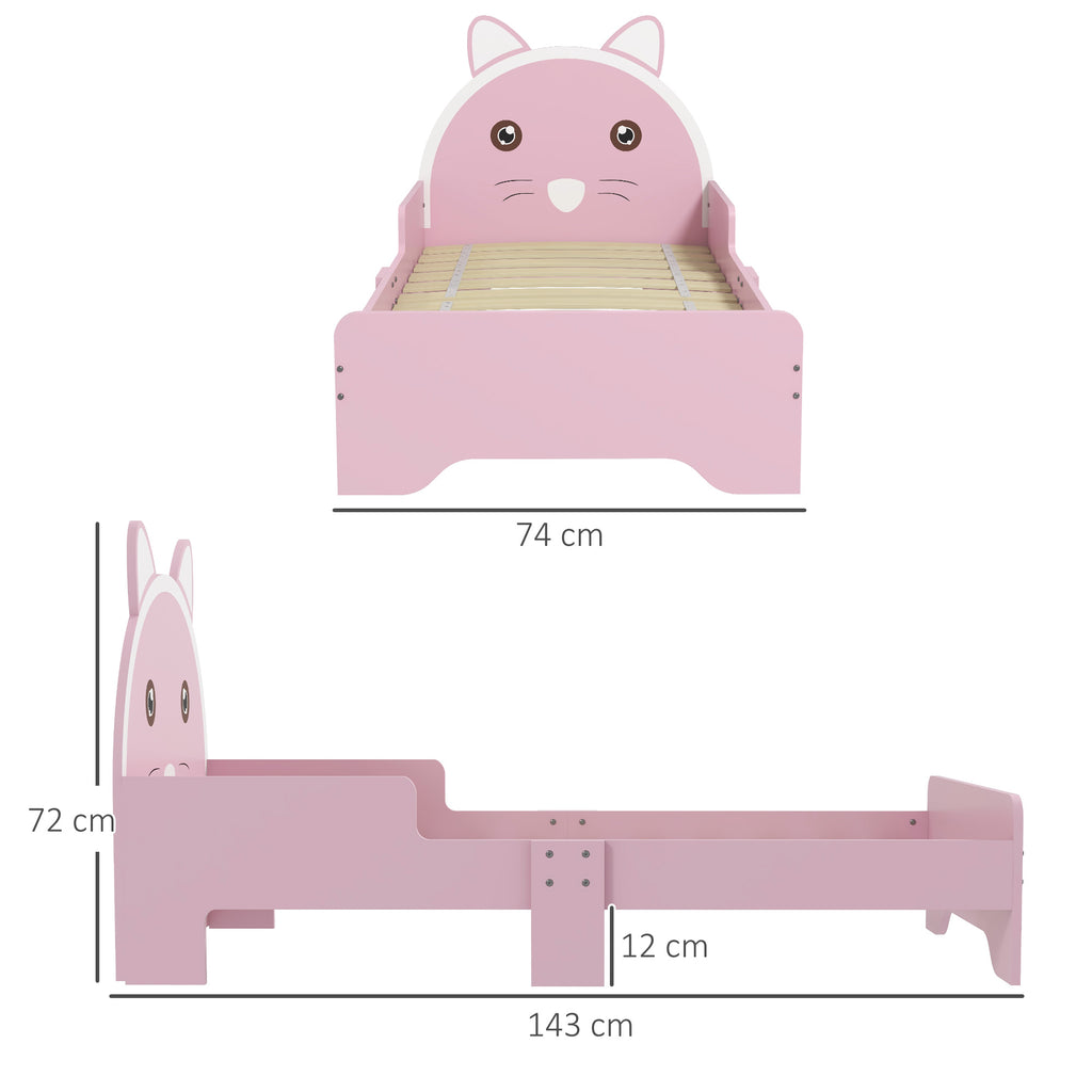 Low Kids Bed Frame with Pink Cat Headboard