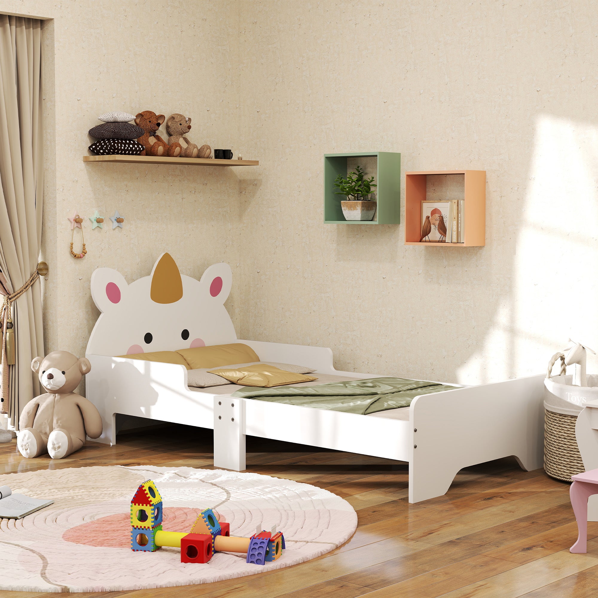 Low Kids Bed Frame with White Unicorn Headboard