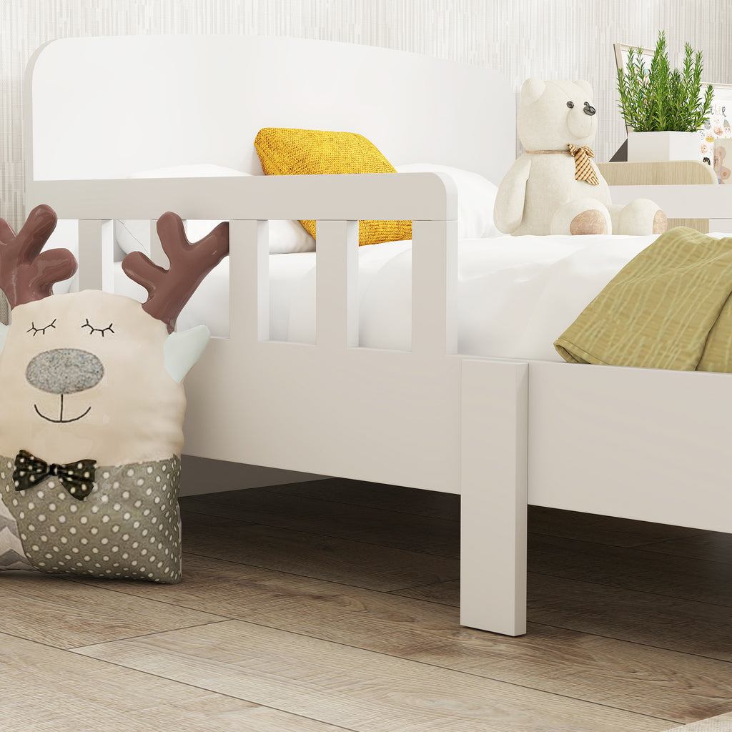 Low Kids White Bed Frame with Guard Rails