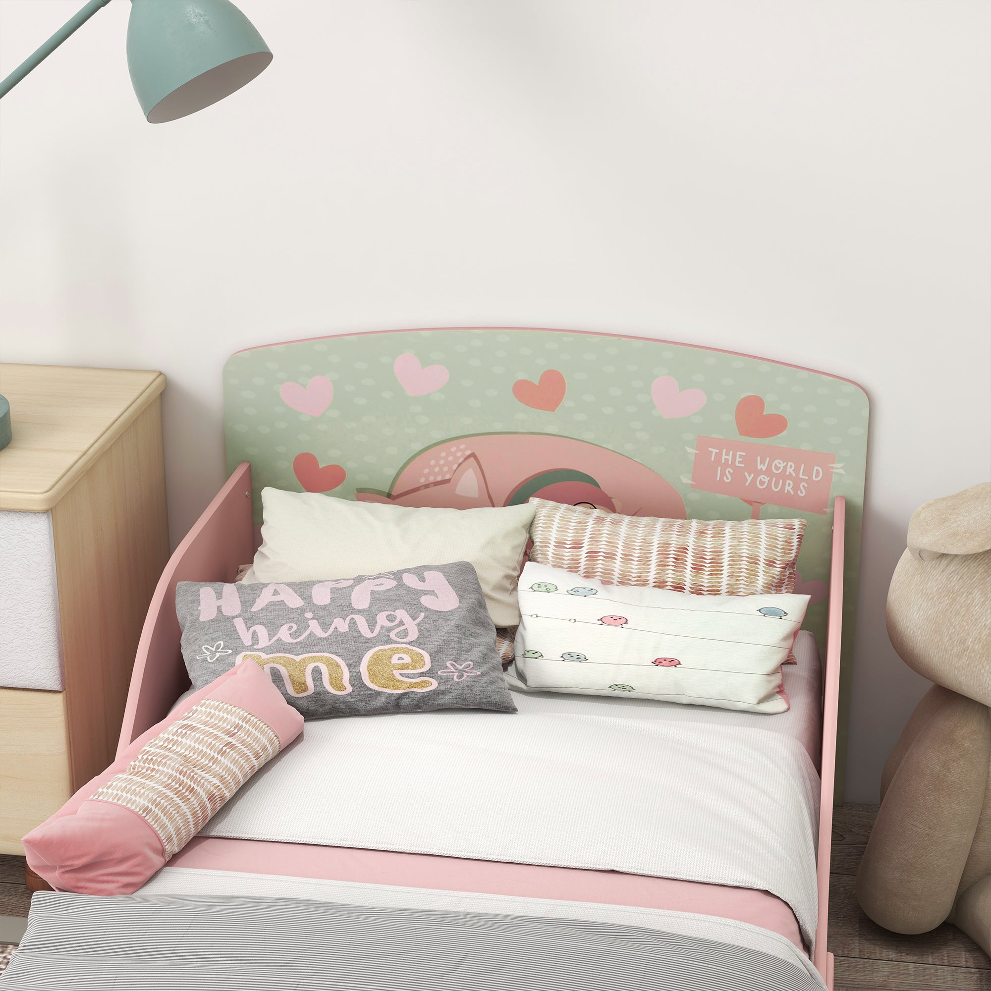 Low Kids Bed Frame with Girl and Hearts Headboard