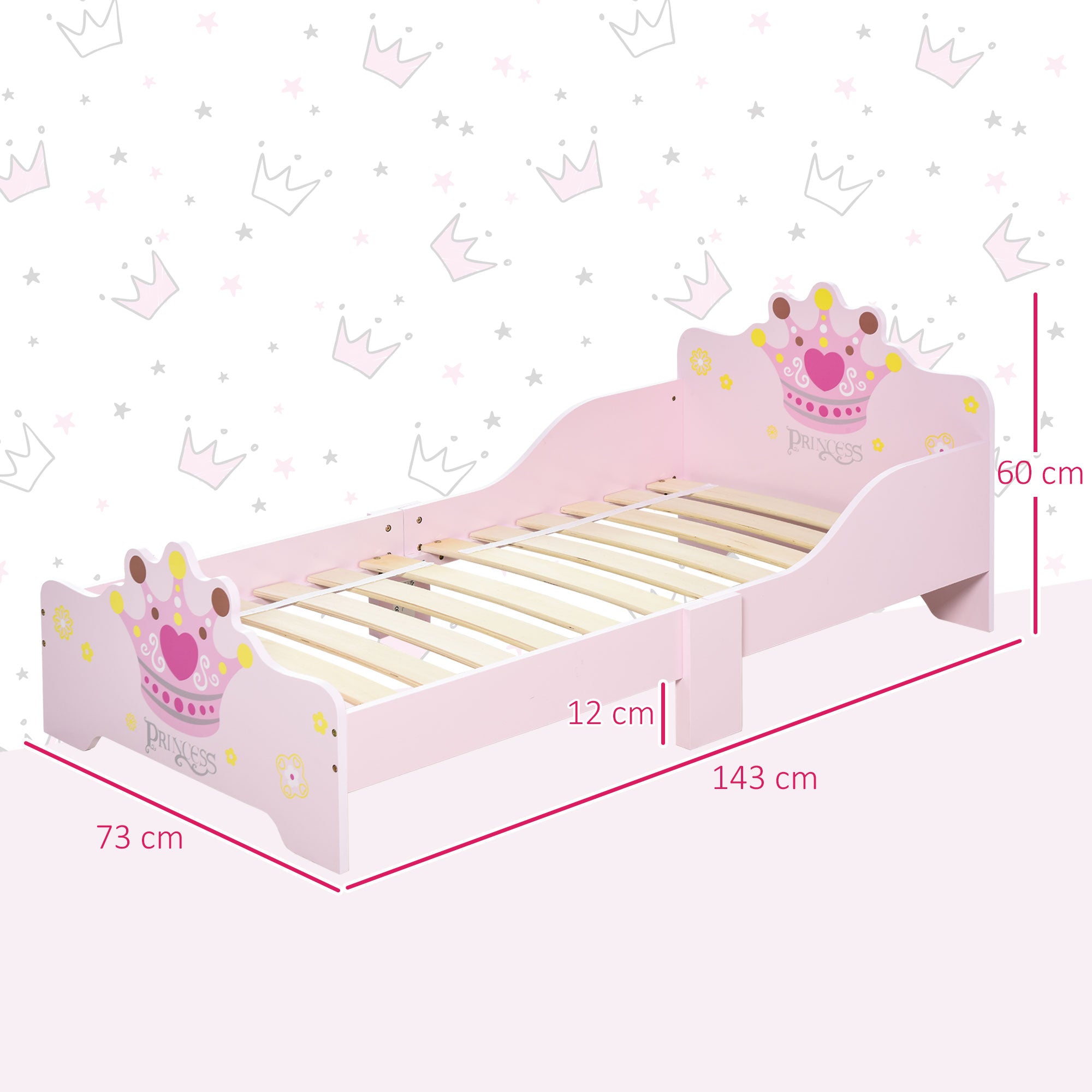 Low Kids Bed Frame with Princess Crown Headboard