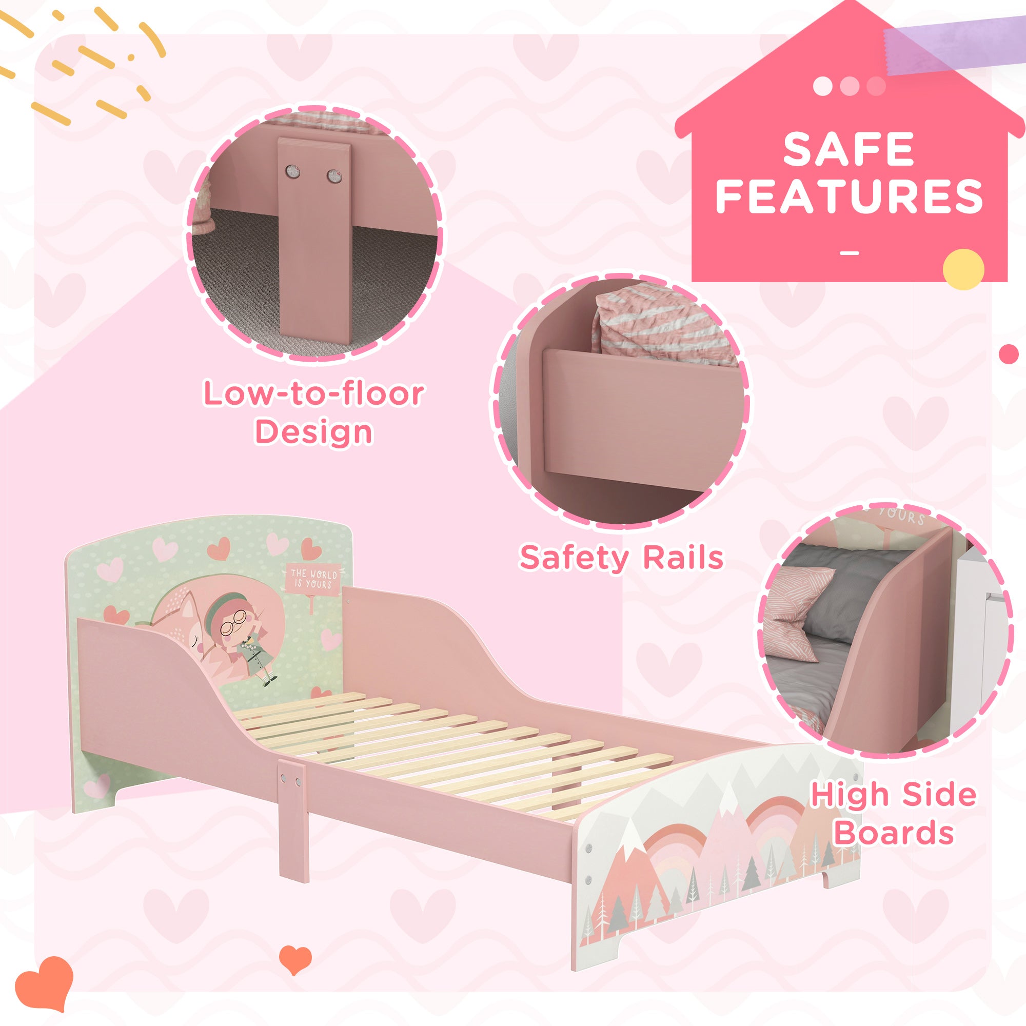 Low Kids Bed Frame with Girl and Hearts Headboard