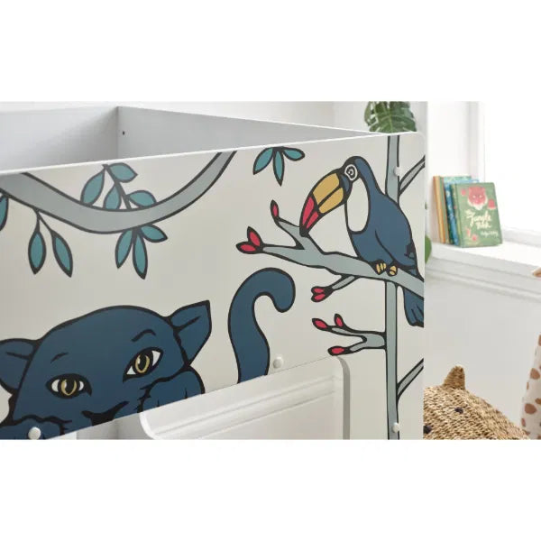 Jungle Safari White and Blue Wooden Bunk Bed for Kids