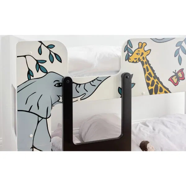 Jungle Safari White and Blue Wooden Bunk Bed for Kids