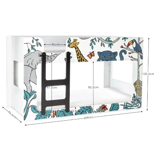 Jungle Safari White and Blue Wooden Bunk Bed for Kids