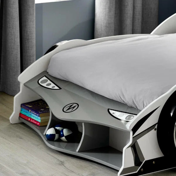 Dash White and Grey High Gloss 90cm Single Race Car Bed