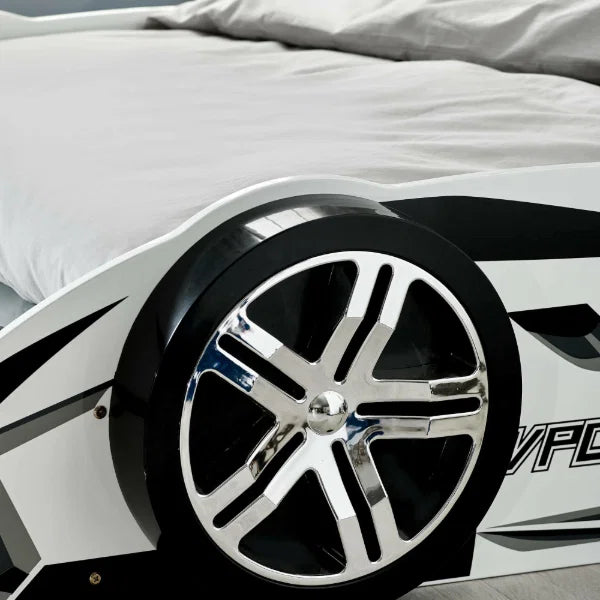 Dash White and Grey High Gloss 90cm Single Race Car Bed