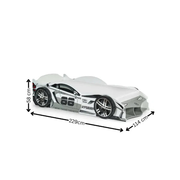 Dash White and Grey High Gloss 90cm Single Race Car Bed