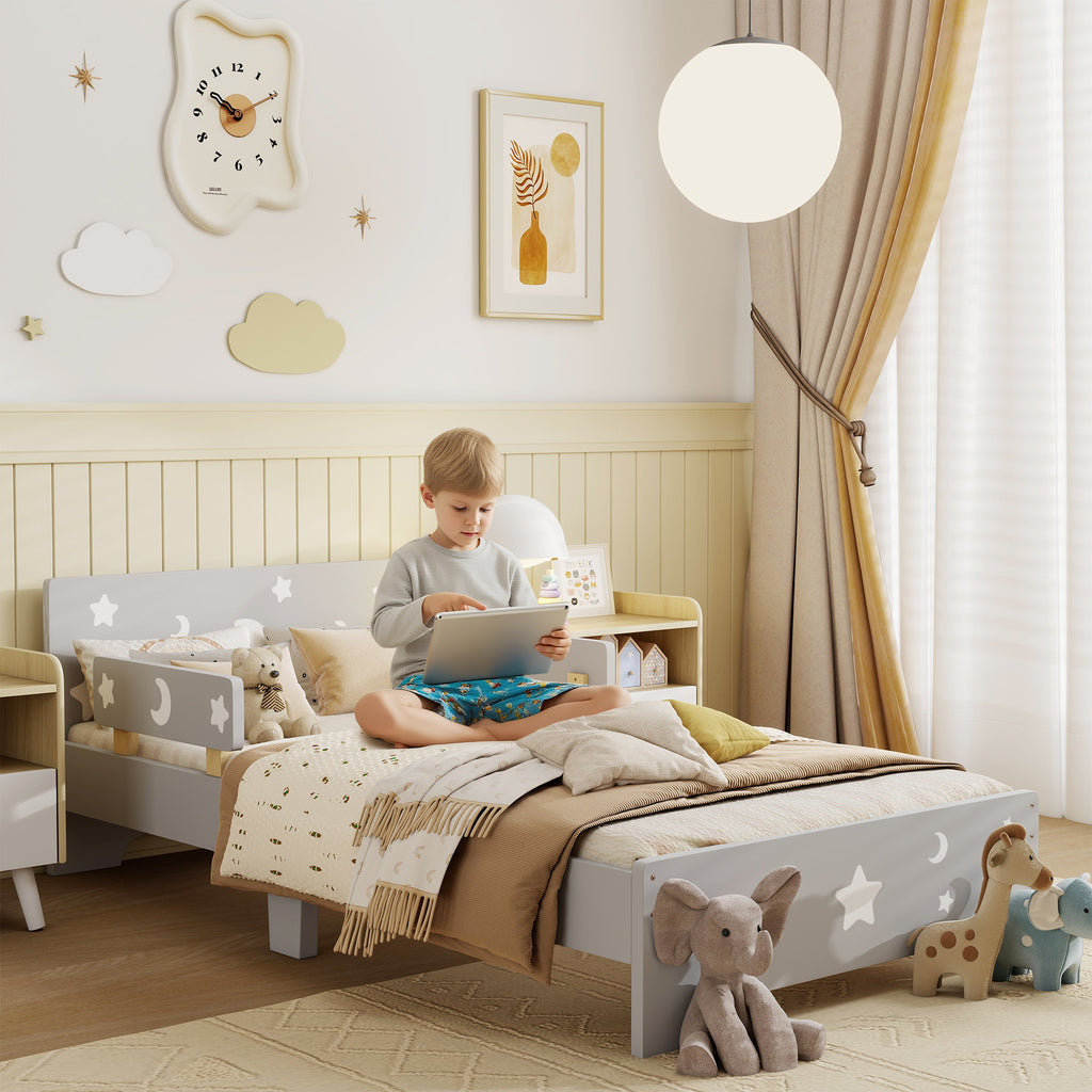 Low Kids Bed Frame with Stars and Moon Headboard